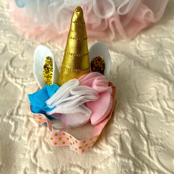 Aqua, White, and Pink Infant Tutu with Matching Unicorn Headband - Picture 3 of 4